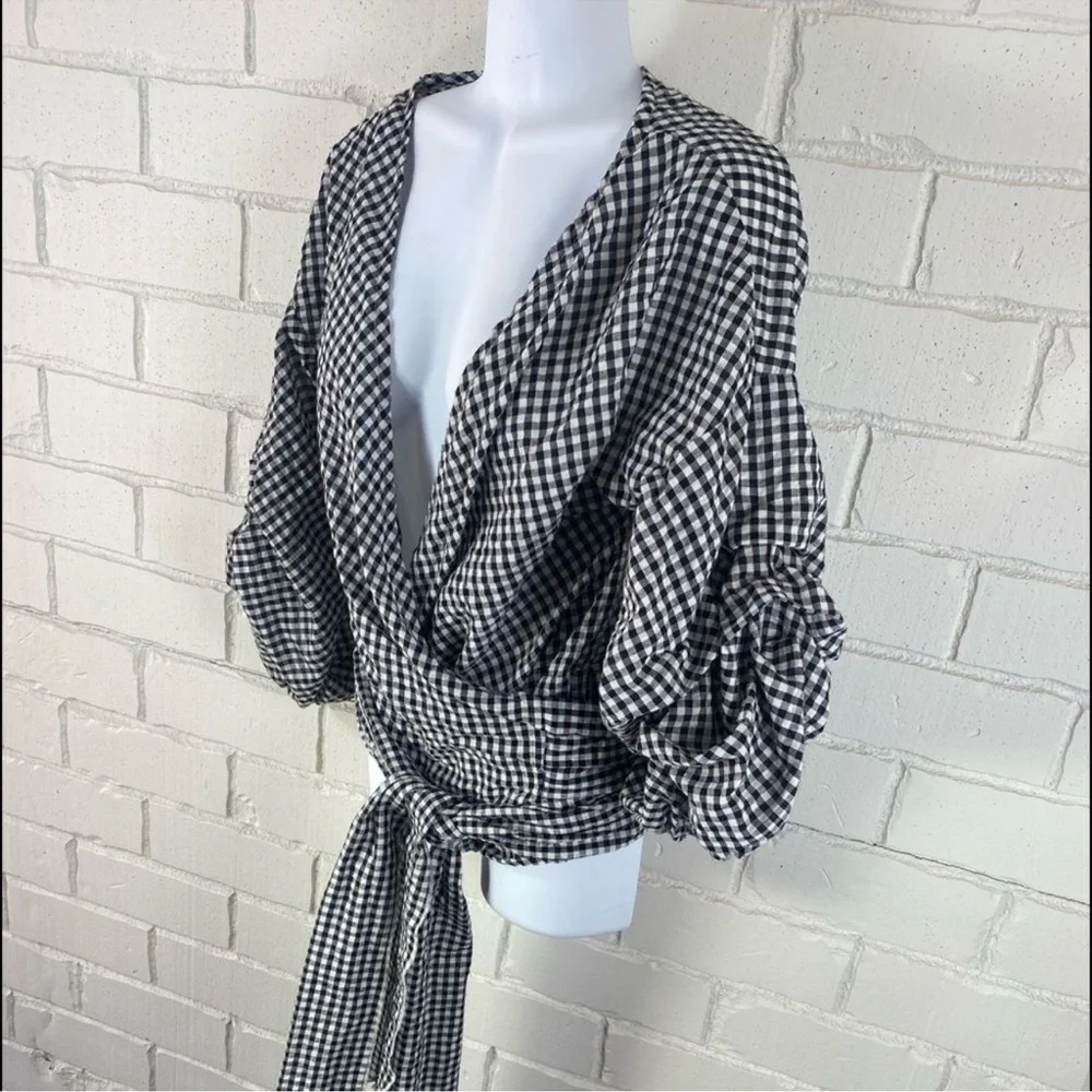 Blue Gingham Wrap Top - Picture 10 of 13